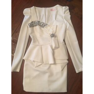 White jersey rhinestone cocktail dress fully lined